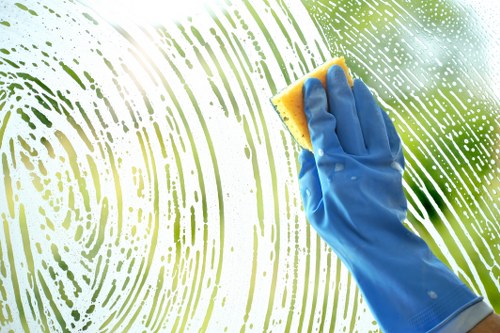 Advanced facade cleaning technique being applied to a structure