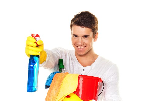 Spotless bathroom being cleaned by a domestic cleaner