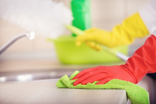 Cleaning supplies arranged for deep cleaning
